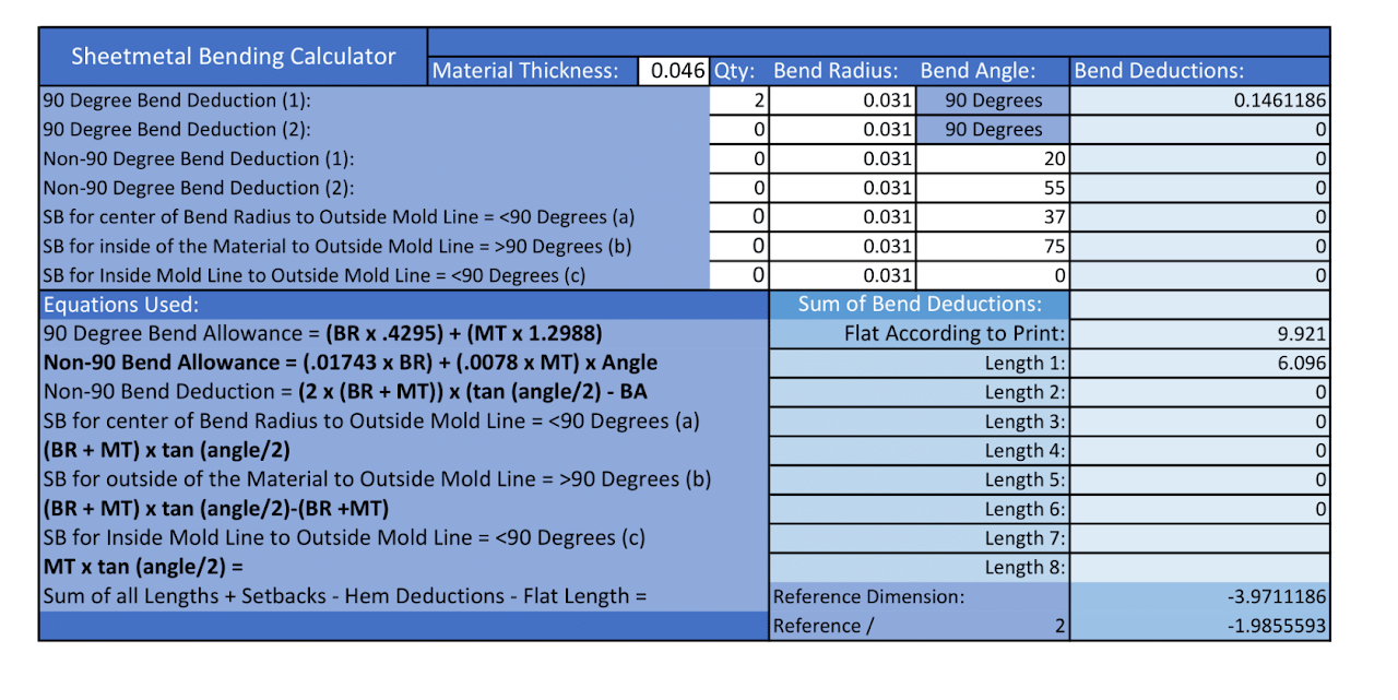 Original Excel sheet metal bending calculator